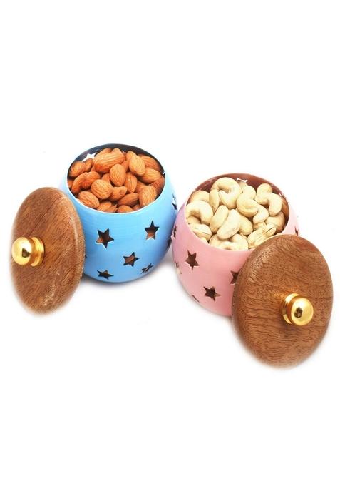 Ghasitaram Gifts Set of 2 Almonds and Cashews Metal Jars|Dry Fruit Combo Pack Offer|Dry Gift Pack|Dry Box|Diwali Dry Box|Mix Nut|