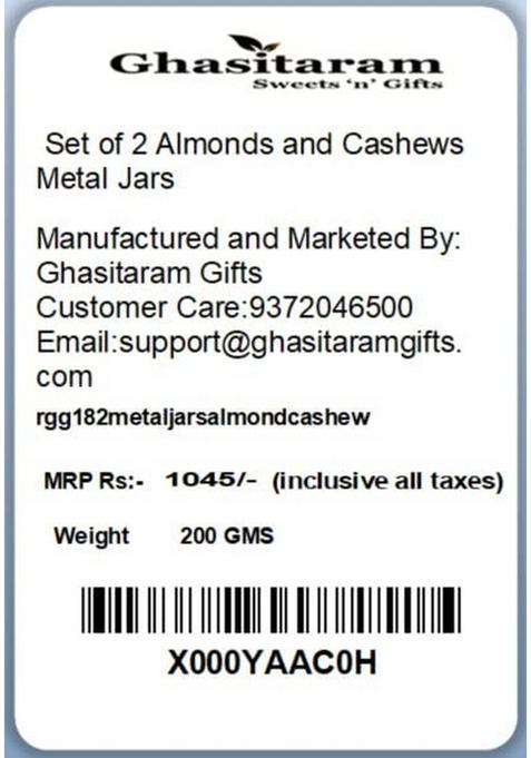 Ghasitaram Gifts Set of 2 Almonds and Cashews Metal Jars|Dry Fruit Combo Pack Offer|Dry Gift Pack|Dry Box|Diwali Dry Box|Mix Nut|