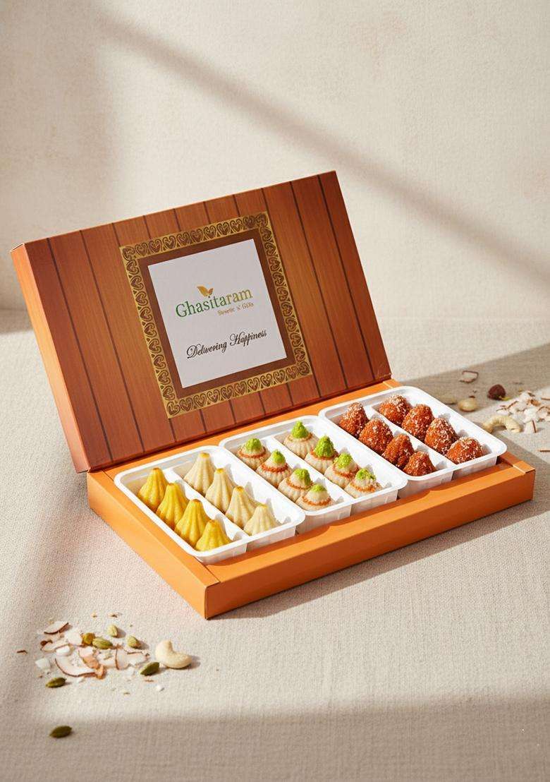 Ghasitaram Gifts Assorted Box of Mawa ,Kaju and Kaju Anjeer/Figs Modaks - Indya