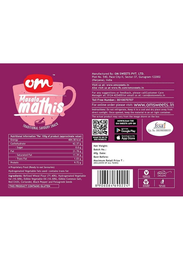OM SWEETS & SNACKS Masala Mathi | No Preservatives Freshly Prepared Crispy And Khasta Mathi, Healthy Hygienic Indian Tea Time Crunchy Snack, Delightfully Ready To Eat Namkeen Savouries 300 Gms Each Pack Of 2