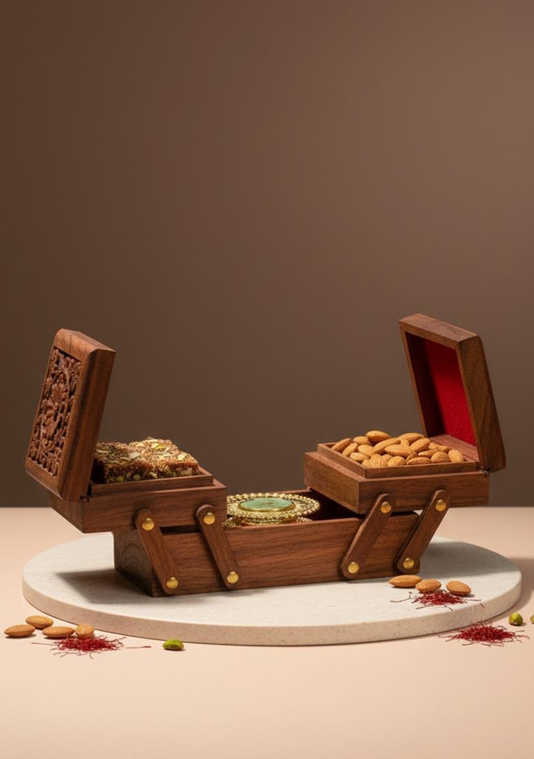 Ghasitaram Gifts Foldable Jewelley Box of Almonds, Sugarfree Bites and 2 T-Lites |Gift for Diwali,Holi,Rakhi,Valentine,Christmas,Birthday,Anniversary,Gift Her,Him,Mothers Day,Fathers Day|