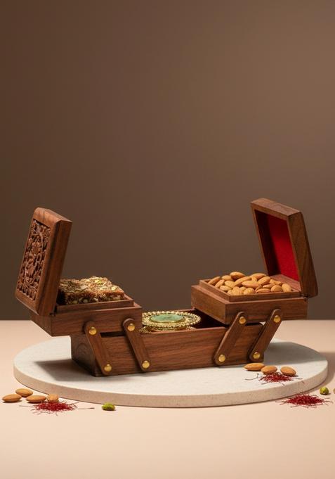 Ghasitaram Gifts Foldable Jewelley Box of Almonds, Sugarfree Bites and 2 T-Lites |Gift for Diwali,Holi,Rakhi,Valentine,Christmas,Birthday,Anniversary,Gift Her,Him,Mothers Day,Fathers Day|