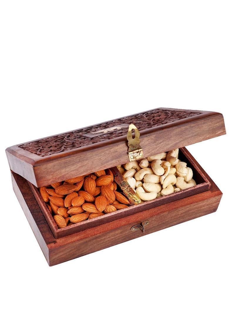 Ghasitaram Dryfruits Hamper-Wooden Carving Jewellery Box with Almonds and Cashews|Gift Hamper| Diwali Gift Hamper|Food Hampers|Gourmet Hampers|