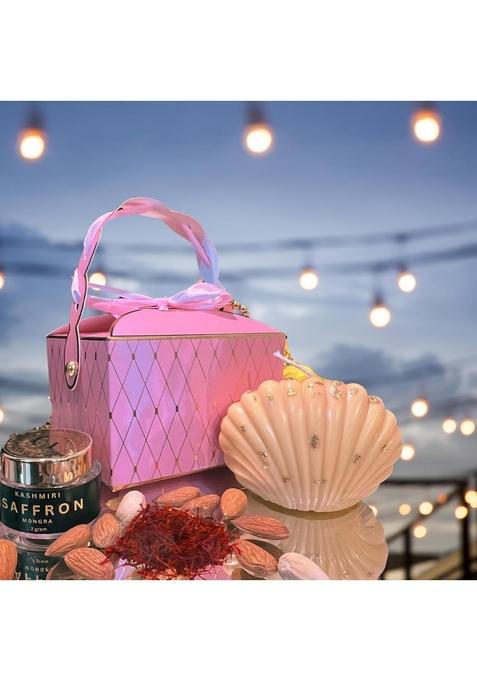 Gandharvyam Premium Festive Gift Box (Pack of 1) Includes 2 gm Mongra Saffron, Assorted 50 Dry Fruits & Soy Wax Scented Candle - Perfect for Christmas, Weddings Birthday