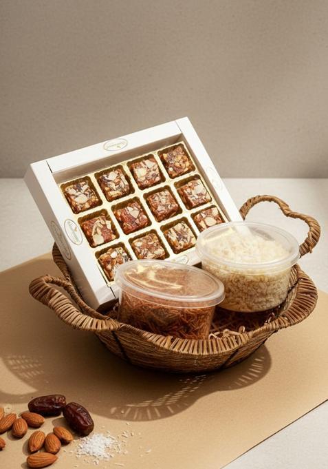 Ghasitaram Gifts Gold Cane Finish Basket of Sugarfree Bites Box, Diet Chiwda and SOYA Sev|Gift Hamper|Diwali Gift Hamper|Food Hampers|Gourmet Hampers|