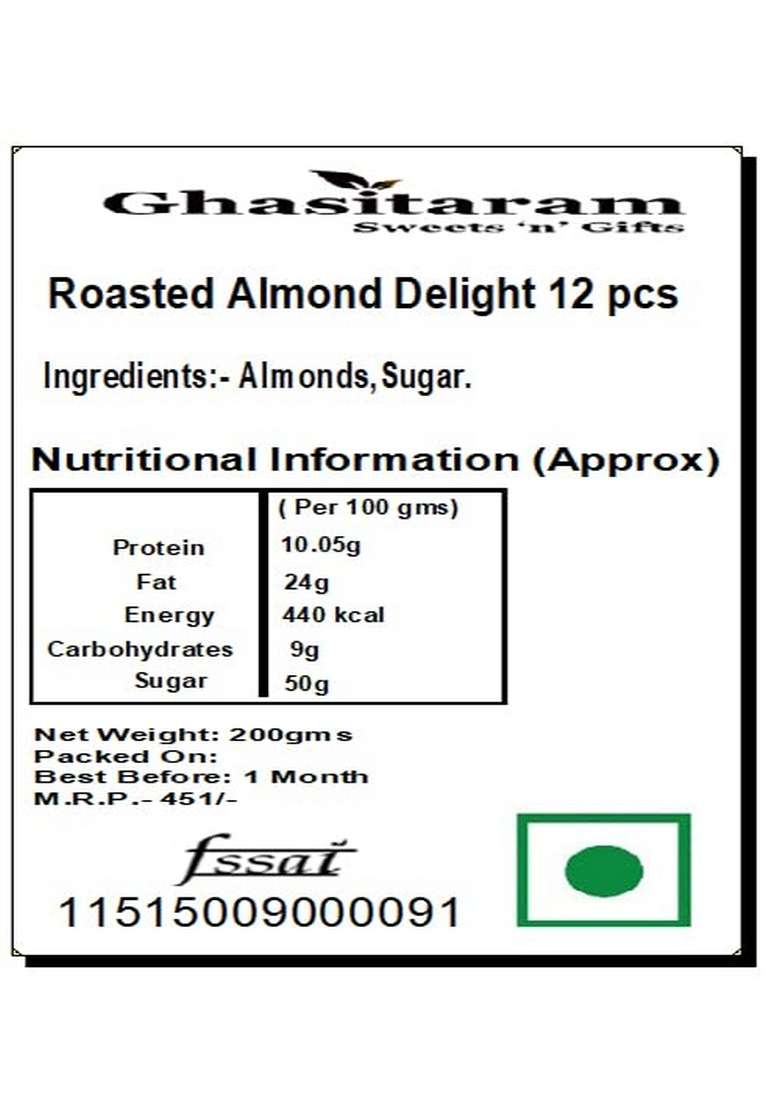 Ghasitaram Gifts Bhaidooj Sweets - Roasted Almond Delight 12 pcs - Indya