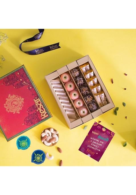 Dessert Drama Diwali Special Healthy Assorted Kaju Sweets (Kaju Katli, Chocolate Ice Ball, Apple, and Kesar Roll)