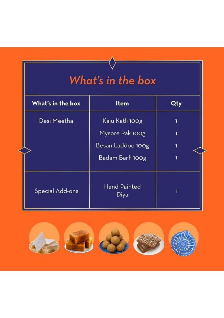 GO DESi Assorted Meetha Gift Box | Kaju Katli Besan Laddoo Mysore Pak Badam Coconut Barfi Sweets Indian Mithai Pack