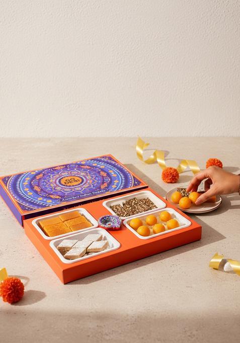 GO DESi Assorted Meetha Gift Box | Kaju Katli Besan Laddoo Mysore Pak Badam Coconut Barfi Sweets Indian Mithai Pack