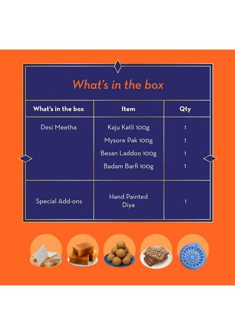 GO DESi Assorted Meetha Gift Box | Kaju Katli Besan Laddoo Mysore Pak Badam Coconut Barfi Sweets Indian Mithai Pack