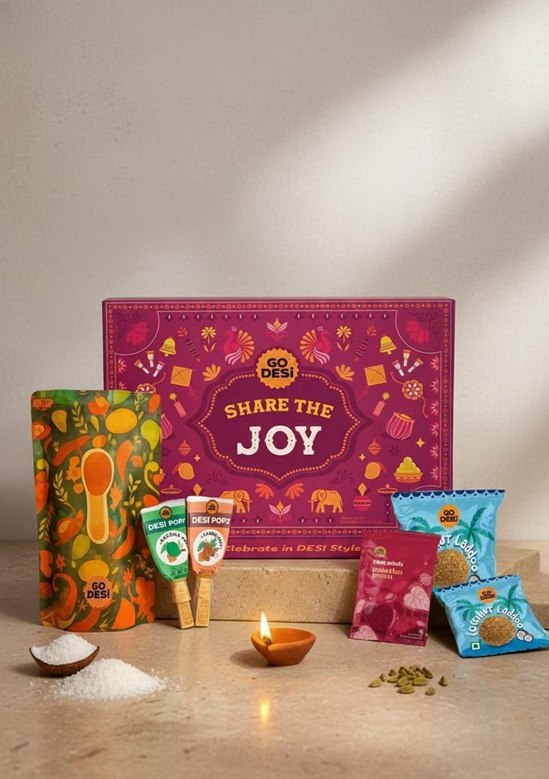 GO DESi Bhai Dooj Gift Box 12 Items| set for brother sister | Share the Joy |Coconut Laddu POPz: Tangy Imli, Real Aam, Kaccha Aam Meetha Paan Diwali Gifts Family and Friends