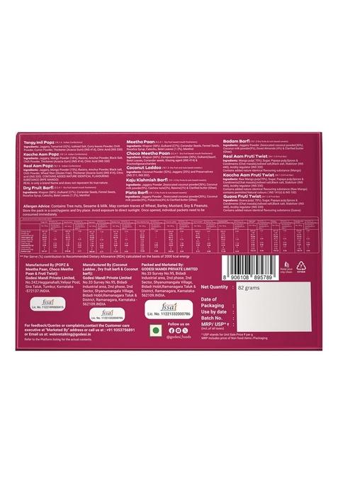 GO DESi Bhai Dooj Gift Box 12 Items| set for brother sister | Share the Joy |Coconut Laddu POPz: Tangy Imli, Real Aam, Kaccha Aam Meetha Paan Diwali Gifts Family and Friends