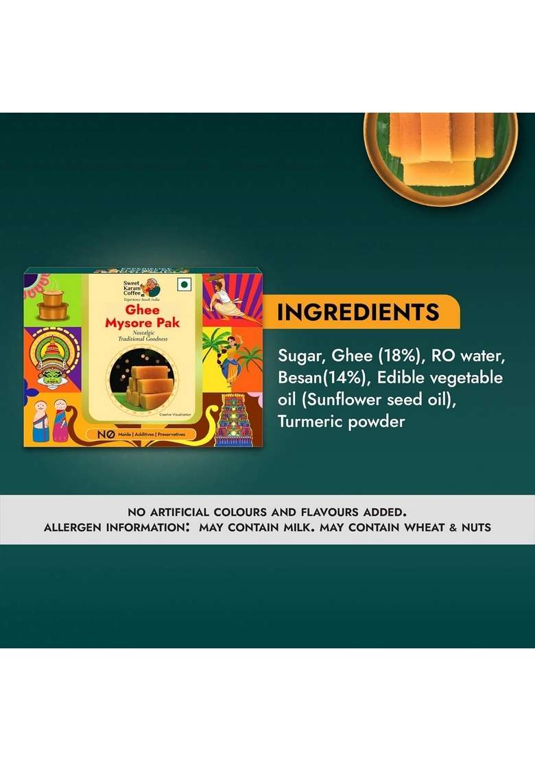 SWEET KARAM COFFEE Ghee Mysore Pak 100grams | Traditional South Indian Made with Pure No Refined Sugar Soft & Rich Texture Homemade Mithai Festive Treat - Indya