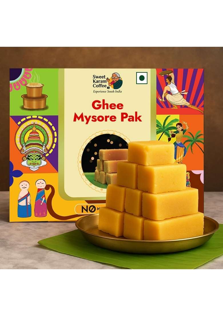 SWEET KARAM COFFEE Ghee Mysore Pak 100grams | Traditional South Indian Made with Pure No Refined Sugar Soft & Rich Texture Homemade Mithai Festive Treat - Indya