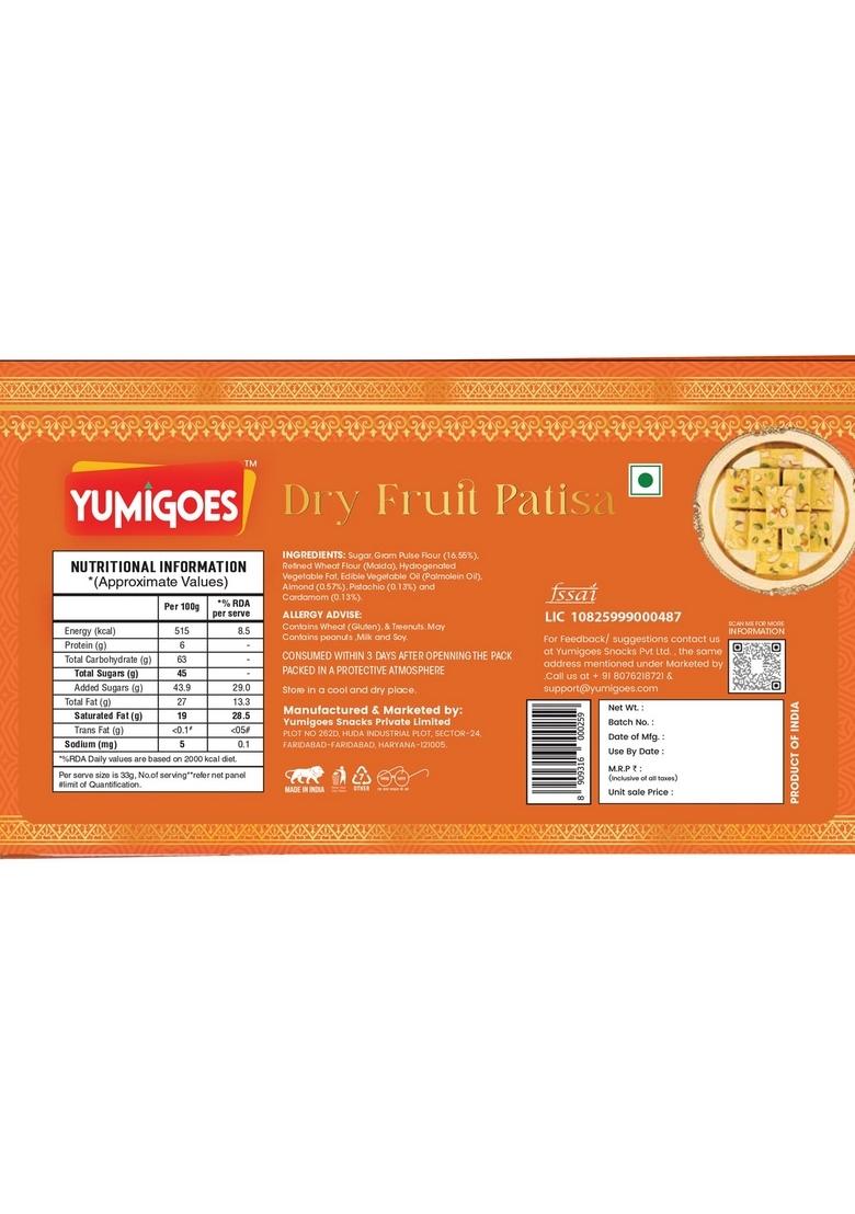Yumigoes Dry Fruit Patisa 400g Punjabi Mithai Made with Premium Fruits | Indian Sweet Gift Box for Diwali, Rakhi, Weddings & Festive Gifting