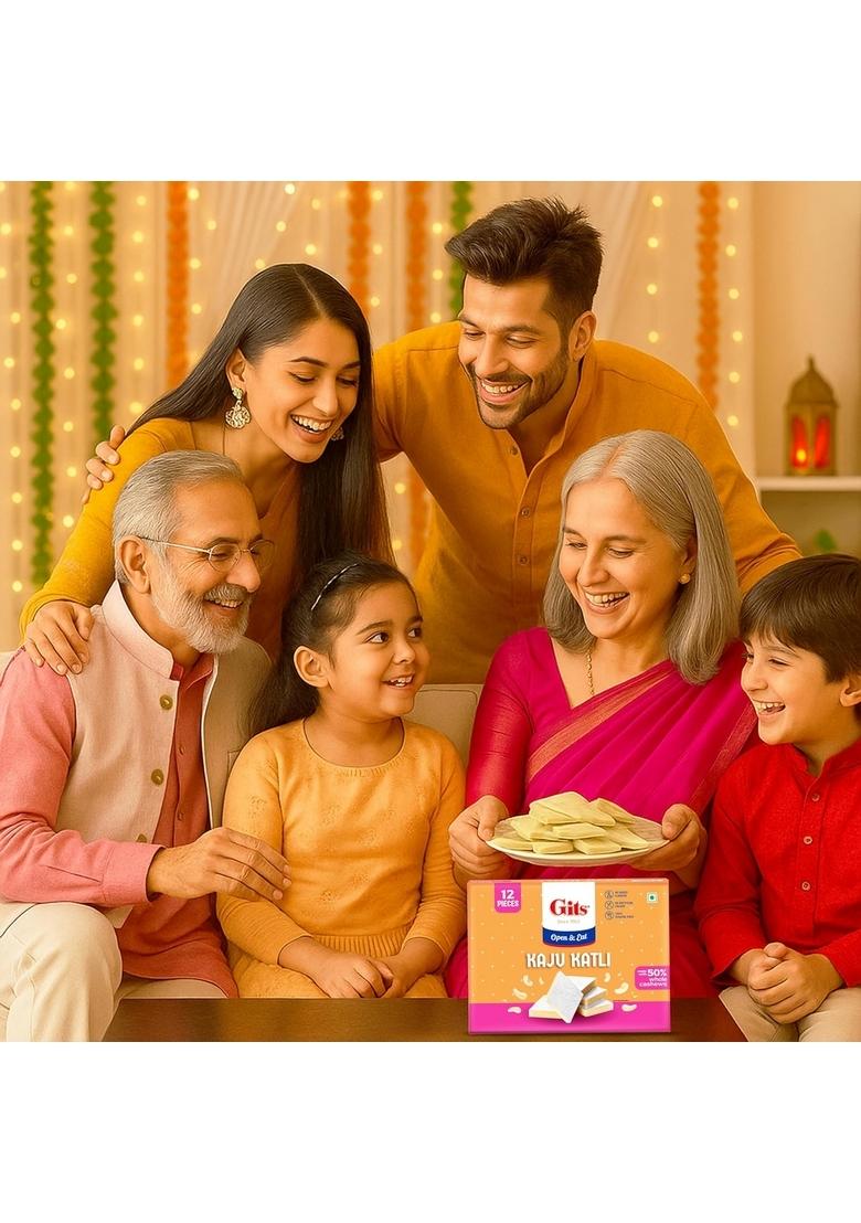 Gits Kaju Katli 125 Gm X 1 Box (12 Pieces) | Made with Finest Cashews Barfi Indian Mithai No Added Colours |Traditional Sweets Gift Pack
