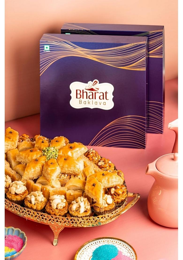 Bharat Baklava Gift Box | Assorted Middle Eastern Sweets 650g Cashew Tart, Almond Simsimia, Finger Premium Mithai for Gifting & Celebrations