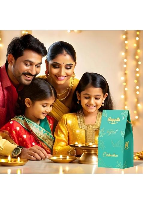 Happilo Premium Celebrations Gift Pack with 7 Inclusions | Dry fruit Sweet, Date Delight, Almond, Cashew, Raisin,Panchmeva, Party Snack Robin Fruits box for Birthday's and Anniversaries