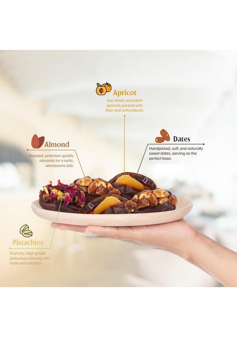7 BAZAARI Healthy Stuffed Dates | Premium Assorted Box with Almond, Pistachio, Apricot & Honey No Added Sugar, Gluten-Free, Natural Festival Sweets Gift Pack