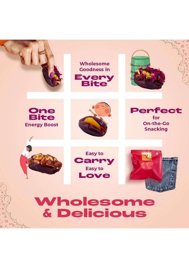 7 BAZAARI Healthy Stuffed Dates | Premium Assorted Box with Almond, Pistachio, Apricot & Honey No Added Sugar, Gluten-Free, Natural Festival Sweets Gift Pack