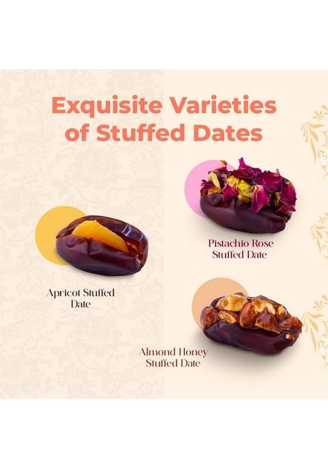 7 BAZAARI Healthy Stuffed Dates | Premium Assorted Box with Almond, Pistachio, Apricot & Honey No Added Sugar, Gluten-Free, Natural Festival Sweets Gift Pack