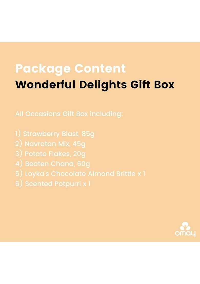 Omay Foods Wonderful Delights Gift Box I Dry-Fruits, Healthy Snacks, Tea Wedding Hamper | Corporate New Years Favors Premium Festive