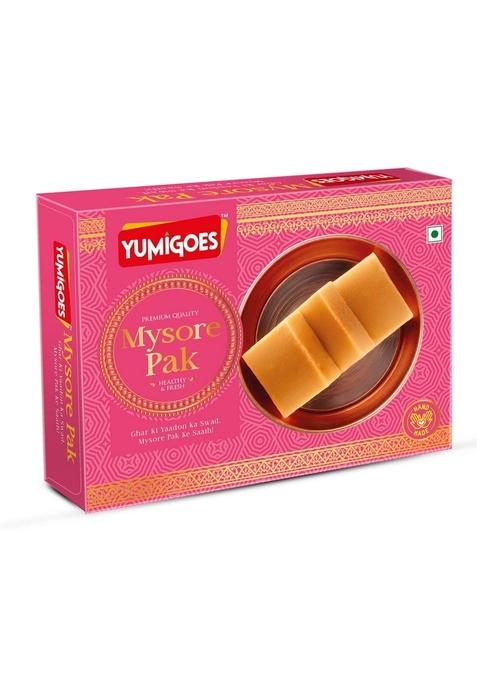 Yumigoes Mysore Pak 400g Traditional South Indian Sweet Made with Gram Flour | Soft Mithai Gift Box for Diwali, Gifting, Celebrations & Puja Sweets
