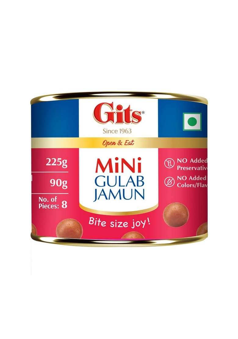 Gits MiNi Gulab Jamun Open & Eat Tin 225 ml | Pack Of 6 Tins 8 Jamuns In Each Quick Sweet Cravings - Indya