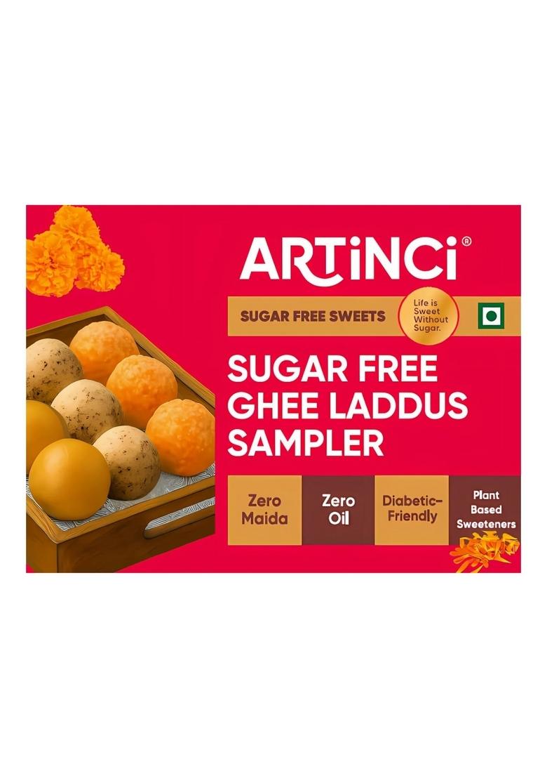 Artinci Sugar Free Assorted Laddu Sampler Pack of 6 (Motichoor, Protein, Besan) | Diabetic Friendly Zero Maida, sugar, Oil Guilt-Free Mithai Trial Box, 2 Each Type
