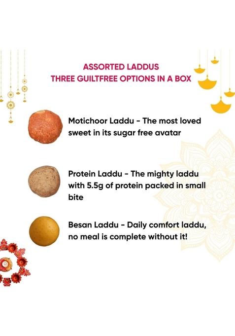 Artinci Sugar Free Assorted Laddu Sampler Pack of 6 (Motichoor, Protein, Besan) | Diabetic Friendly Zero Maida, sugar, Oil Guilt-Free Mithai Trial Box, 2 Each Type