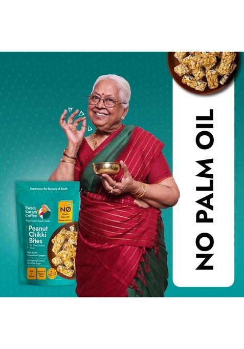 SWEET KARAM COFFEE Peanut Chikki Bites Pack of 2 (150g Each) | No Palm Oil or Preservatives Jaggery Sweetened White Sugar Free High Protein & Fiber Kadalai Mittai Gajak Healthy Indian Snack