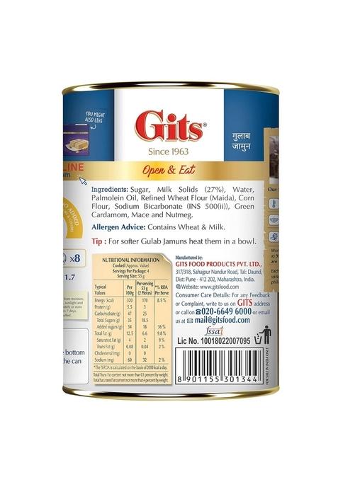 Gits Gulab Jamun Tin |500gm, 8 Pieces |Open & Eat | Mouth-Watering Indian Mithai Delicious, tasty, melts in mouth