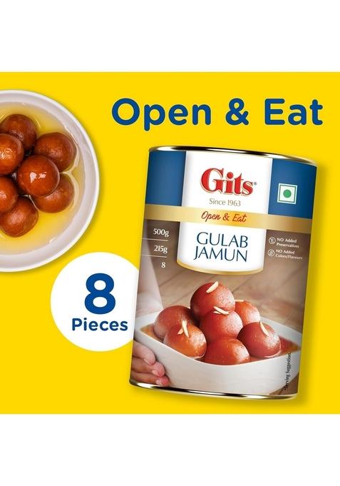 Gits Gulab Jamun Tin |500gm, 8 Pieces |Open & Eat | Mouth-Watering Indian Mithai Delicious, tasty, melts in mouth