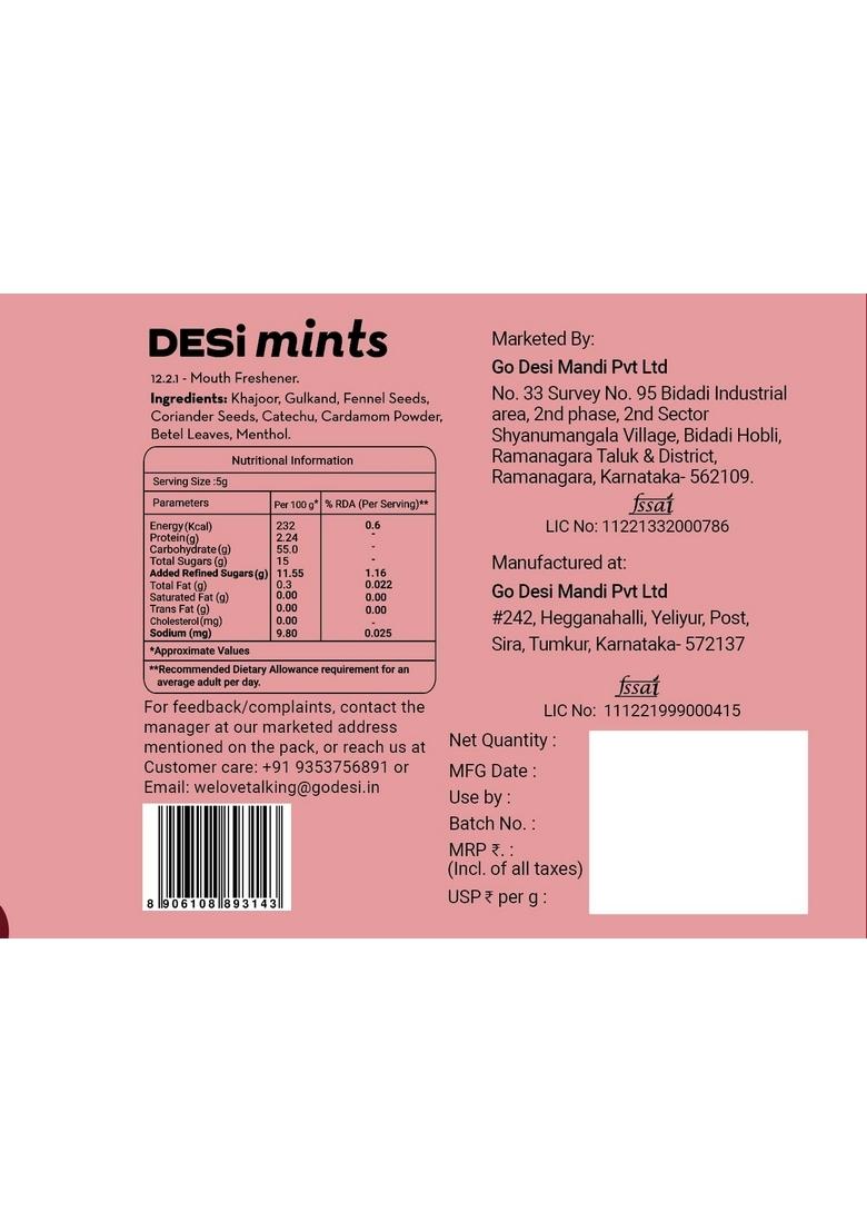 GO DESi Meetha Paan Mouth fresheners, Mints, Refreshing Mouthfreshener, Mukhwas, Box of 40 Sachets