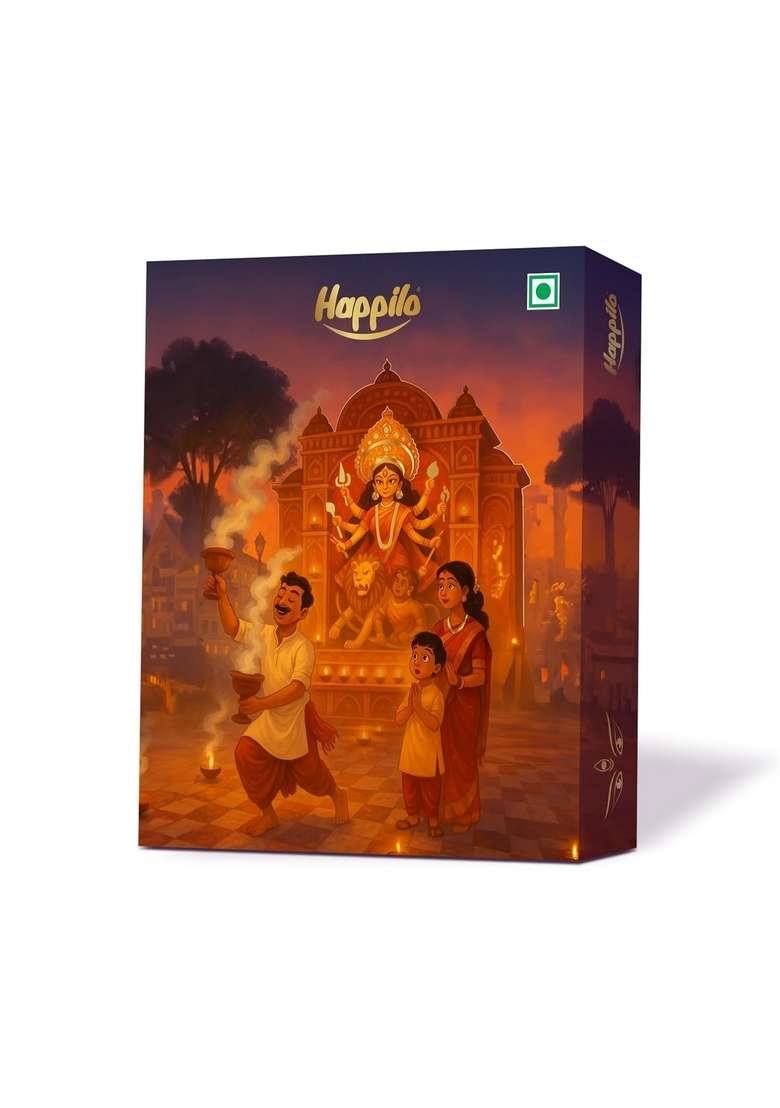 Happilo Premium Puja Gift Box with 14 inclusions | Gold Plated Charan Paduka Playing Cards Scented Candles Date Delight, Dry Fruit Sweets, Kalash, Cotton Wick, Makhana, Panchmeva, Cranberries| Hamper - Indya