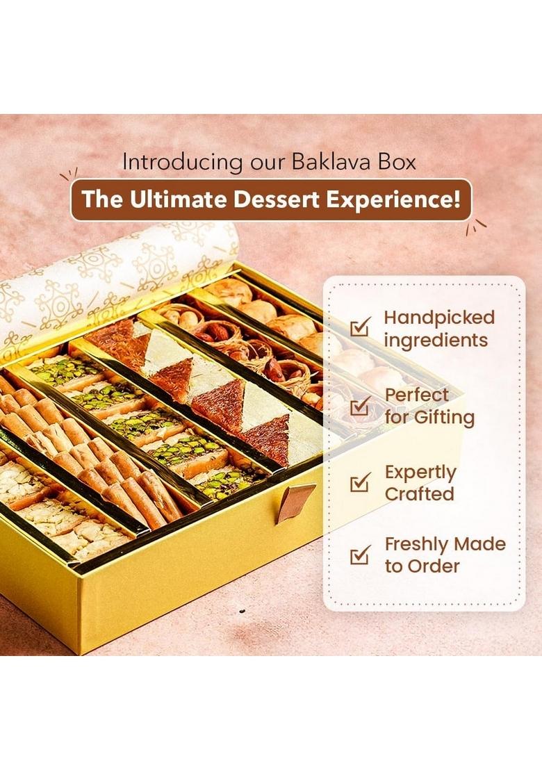 Gourmet Baklava Assorted Baklavas Sweets (500 grams) of Cashew, Pista & Almond Baklava, Balloria, Lady Finger, Cashew Nest With Fresh Ghee, Nuts and Honey Packed in Imperial Gift Box