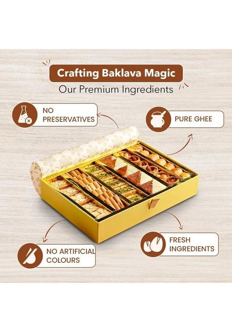 Gourmet Baklava Assorted Baklavas Sweets (500 grams) of Cashew, Pista & Almond Baklava, Balloria, Lady Finger, Cashew Nest With Fresh Ghee, Nuts and Honey Packed in Imperial Gift Box
