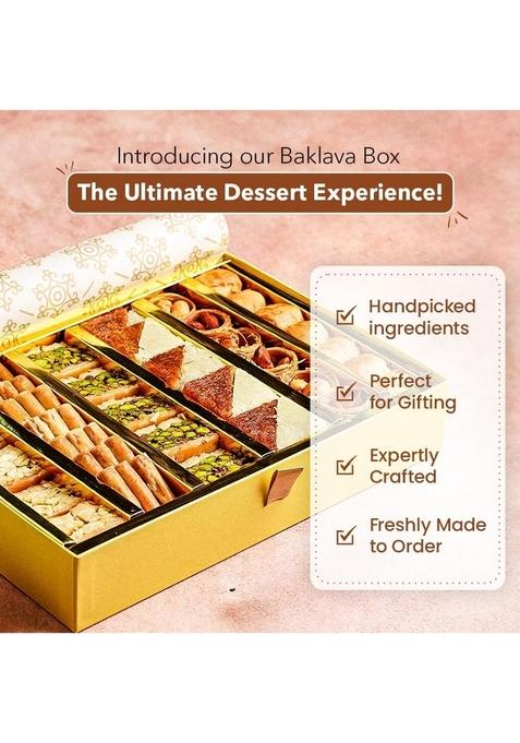 Gourmet Baklava Assorted Baklavas Sweets (500 grams) of Cashew, Pista & Almond Baklava, Balloria, Lady Finger, Cashew Nest With Fresh Ghee, Nuts and Honey Packed in Imperial Gift Box