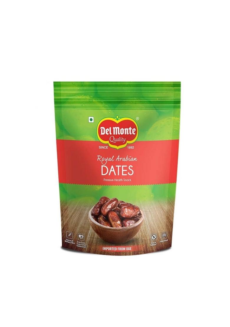 Del Monte Royal Arabian Dates 500g |Premium Khalas Dates| Rich in Fibre | Natural and Sweet UAE Imported Dried Fruit Healthy Snack
