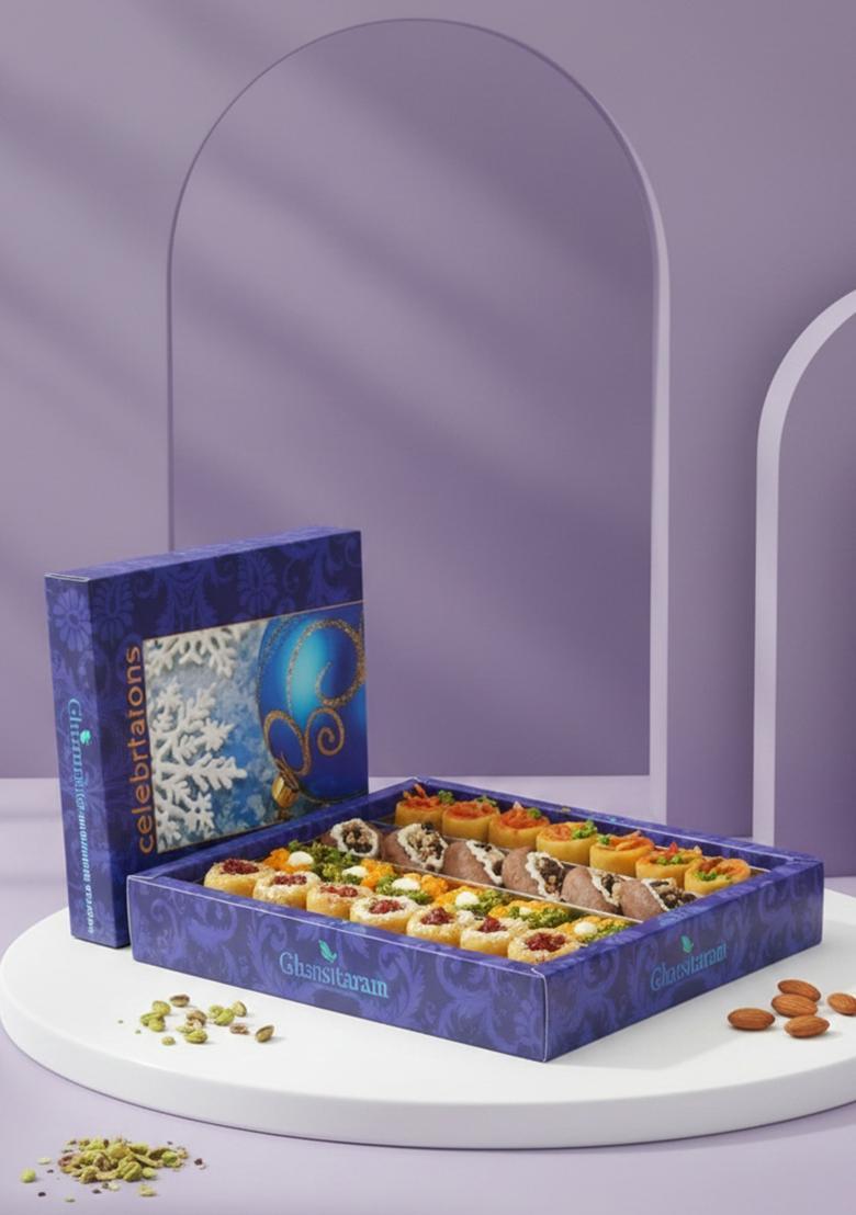Ghasitaram Gifts Express Delivery Assorted Box of Sugarfree Anjeer Basket,Kesar Pista Delight,Choco Boat,Almond Basket 800G|Sweets|Diwali Sweets|Indian Mithai|Diwali Sweets Gift Box|Sugarfree Sweet|