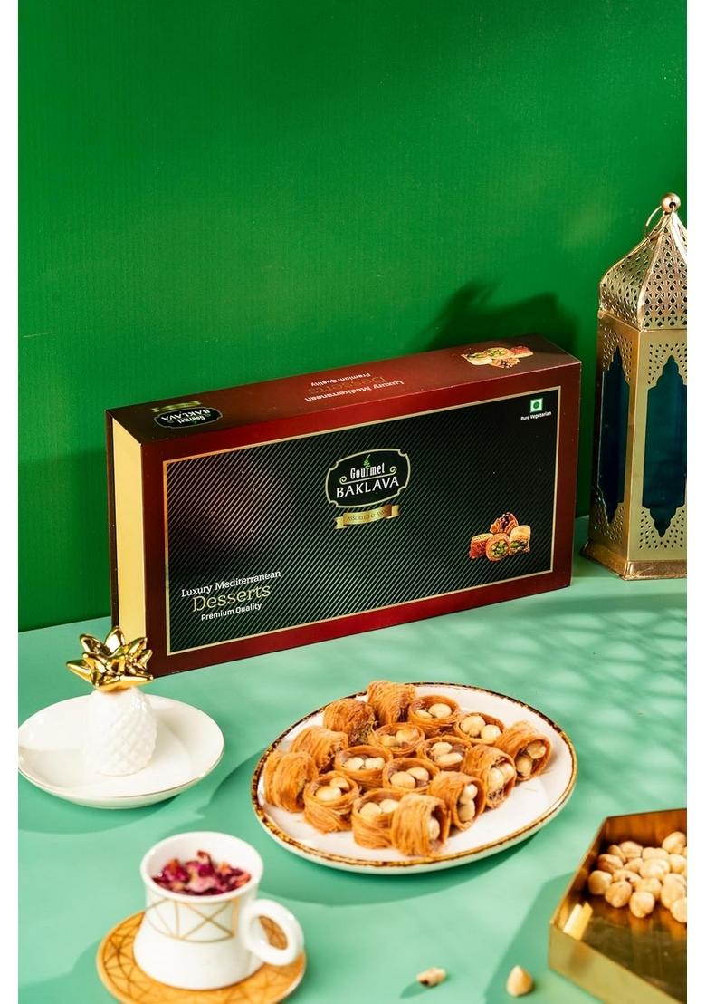 Gourmet Baklava Premium Hazelnut Nest Sweet Gift Box with Crispy, Flaky Nuts Inside (Pack of 3) 350 Grams