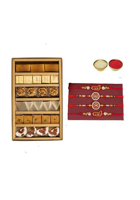 BIGWISHBOX | 04 Rakhi For Brother Assorted Mithai Box 1Kg Card