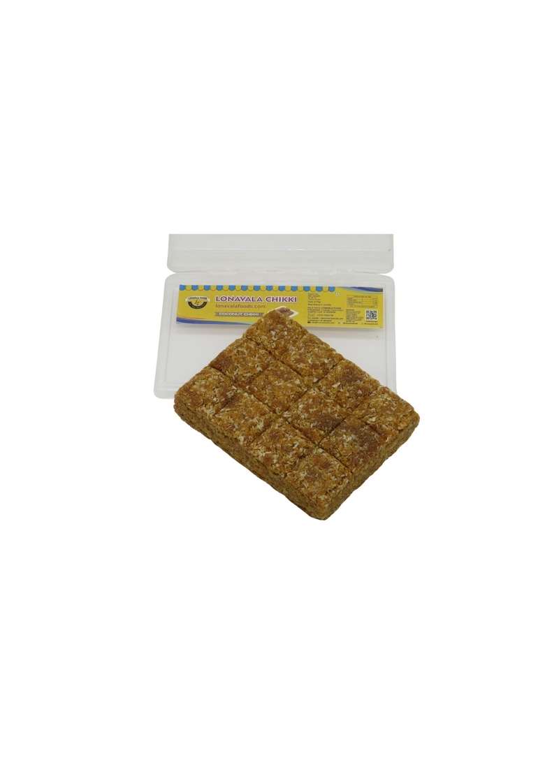 LONAVALA FOODS Famous Coconut Chikki Box - 200 grams, 24 Pieces | No Added Preservatives and Colours Roasted Made with Jaggery Sweet Gajak Bar - Indya