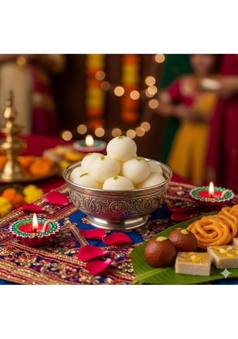 Ghasitaram's Diwali Gift Hamper, Rossogulla and Gulab Jamun Sweet Box, 500g, with Card Pujathali