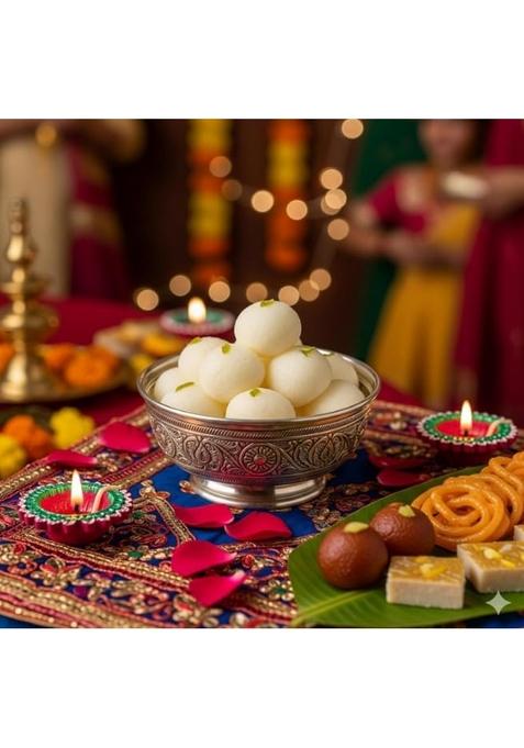 Ghasitaram's Diwali Gift Hamper, Rossogulla and Gulab Jamun Sweet Box, 500g, with Card Pujathali