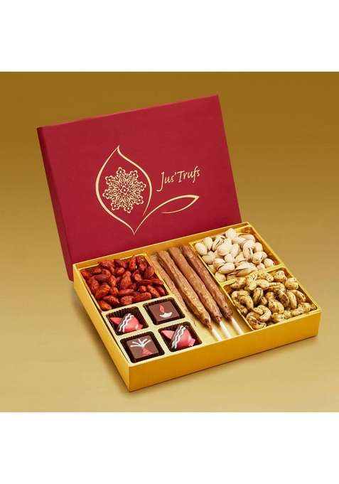 Jus Trufs Diwali Sweet and Salty Celebration box I Chocolate hamper Dryfruits combo Net wt : 320 gm