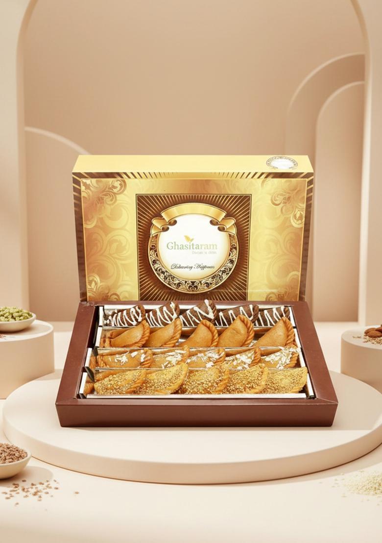 Ghasitaram Gifts Express Delivery Holi- Sweets/ Holi Hampers/ Sweets-Ghasitaram's Big Box of Assorted Gujiyas