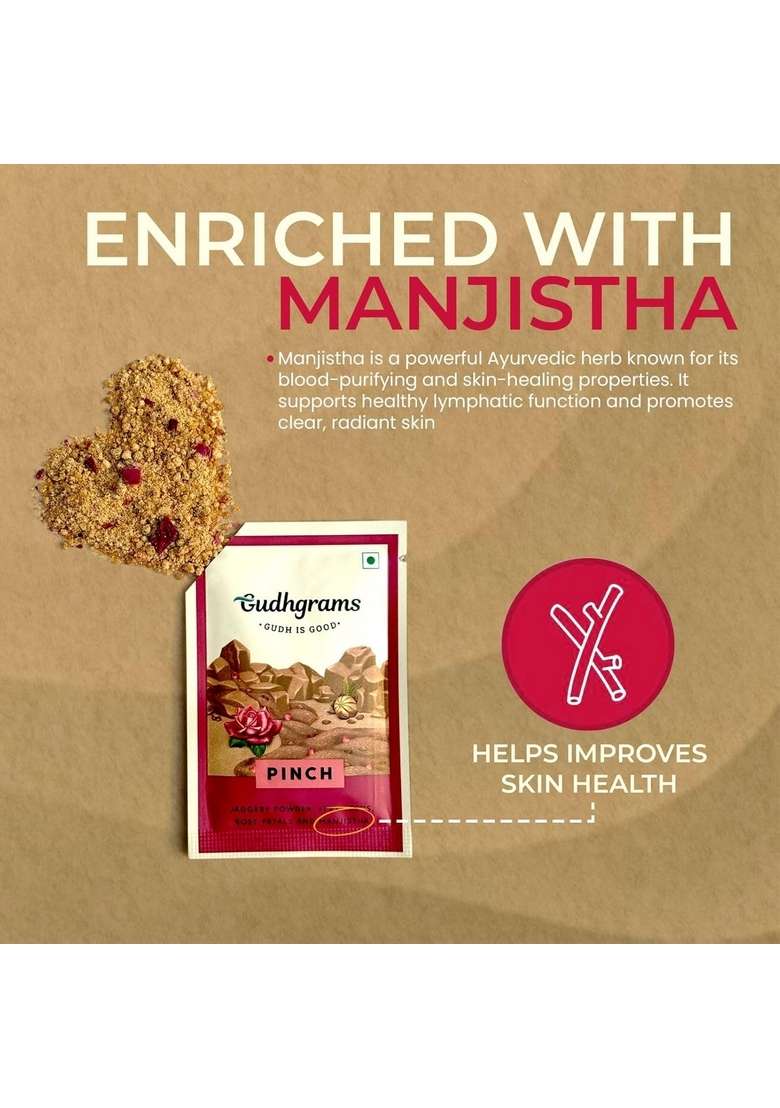 Gudhgrams - Jaggery (Gudh) Mukhwas | Rose Flaxseeds Box of 15 Sachets After Meal Sweet Sugar-Free Digestive Mouth Freshener, 100% Natural Desi Pushkar Gulab, Alsi NO ADDED FLAVOUR/PRESERVATIVE - Indya