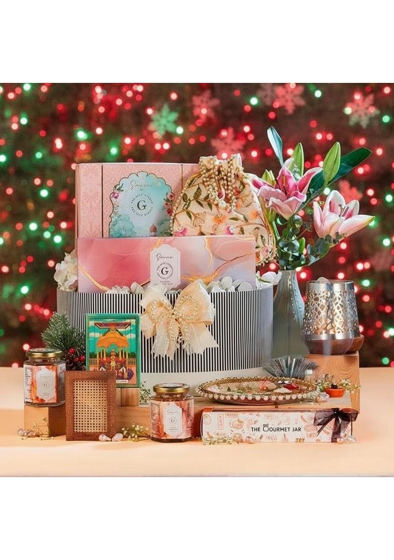 THE GIFT STUDIO.COM Festive All Nighter Hamper | Chocolates, Dry Fruits, Gourmet Jars, Playing Cards, Candle Holder & Pooja Thali Premium Celebration Box