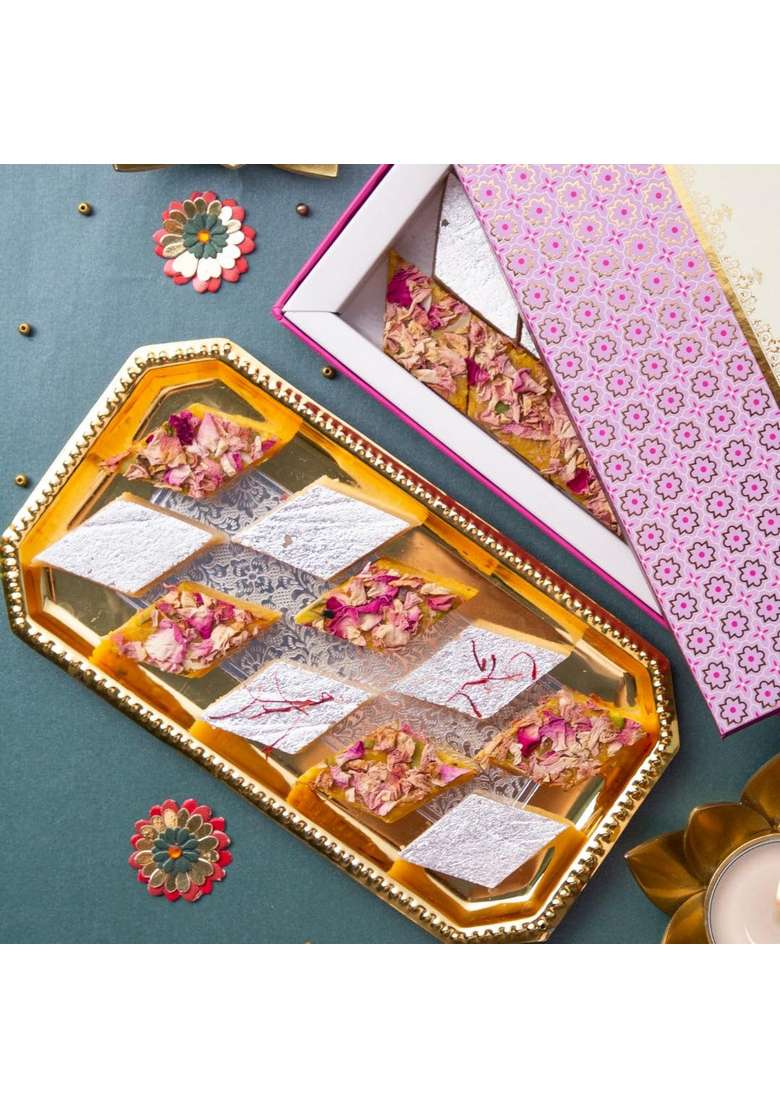 THE GREEN FUELS Assorted Indian Katli Sweet Box, Rose, Kaju & Kesar Flavours, 500g - Indya